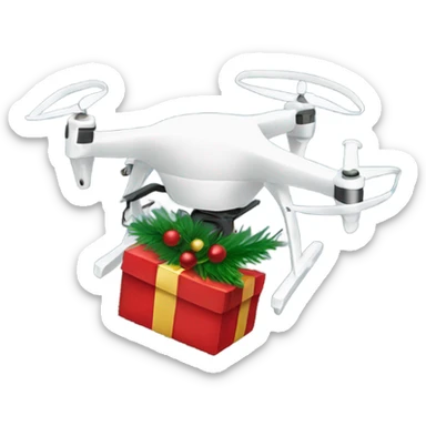 drone flying with a christmas tree dangling from it sticker