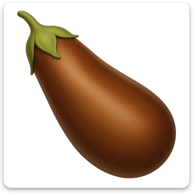 Create a brown eggplant in the style of emoji (apple style emojis). The eggplant should have a smooth, shiny surface with a brown color and a green stem, resembling the typical emoji style. sticker