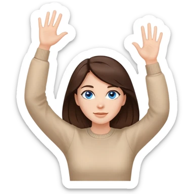 not guilty, druski hands in the air pose. Woman, blue eyes, brunette hair sticker
