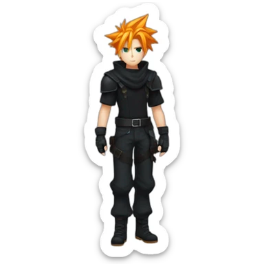 cloud strife with orange hair. Black clothes full body  sticker