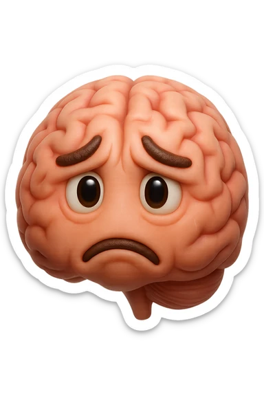 emoji stile iphone 3d di cervello triste e stressato, iperrealistica 4k sticker