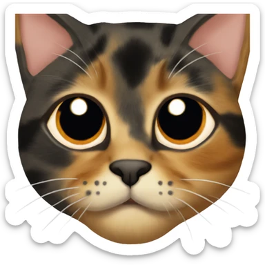 Tortie cat with a split face. One side of the face is orange and the other is black sticker