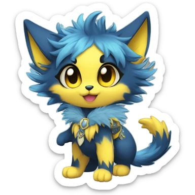 Anthro-Edgy-Cool-Blue-Yellow-Contrast-Colors-Fantasy-Fur-Sona-Chibi-Shiny-Fakémon-Hybrid full body sticker