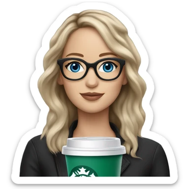 Photo of Brunette Jennifer Lawrence wearing black glasses and blue eyes drinking Starbucks  sticker