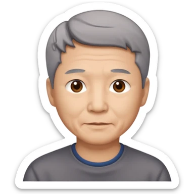 homme asiatique cheveux court gris foncé yeux marrons visage ridé sticker