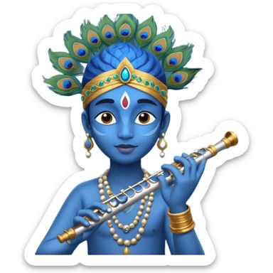 Krishna playing flute blue skin peacock feather sticker