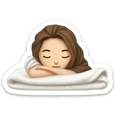 White Girl brown hair sleeping in folded blanket  sticker