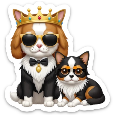 tuxedo cat and king charles cavalier wearing sun glasses  sticker