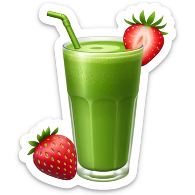 Matcha drink with a strawberry  sticker
