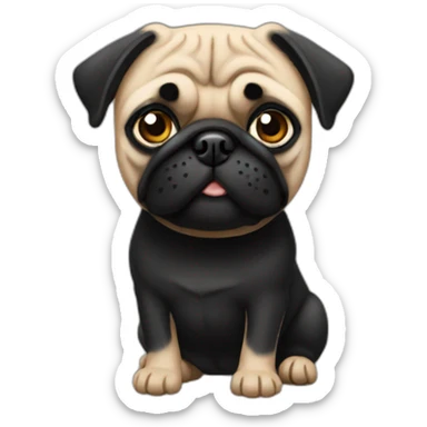 pug wearing a black t-shirt sticker