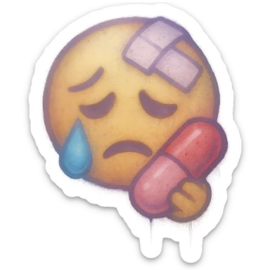 graffiti emoji, medicine theme, humid and foggy atmosphere, pastel colors, soft and subtle spray paint effects, dreamy style sticker