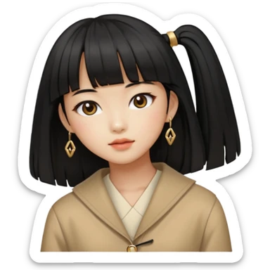 Chica con flequillo coreana pelo negro largo con ropa de Lv  sticker