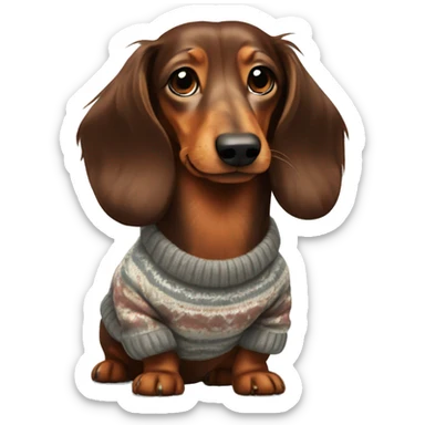 Brown Long-haired dachshund in a sweater sticker