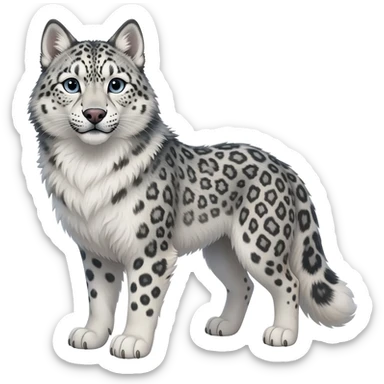 Realistic lanky natural feral beautiful pretty "Schnolf"-"TaniDaReal"-Husky-Snow-leopard-wolf-hybrid-fusion-animal-creature, full body, with whiskers, thick long fluffy puffy limp feline tail sticker