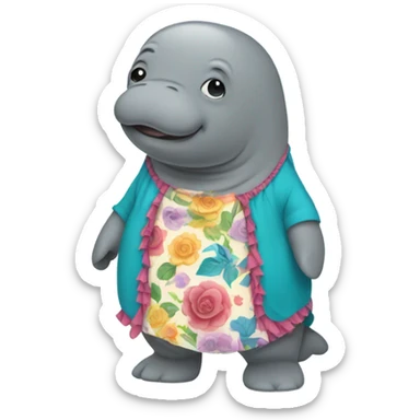 a manatee wearing a dress sticker