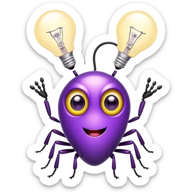 cute purple optiwatt bug with lightbulb antenna, big eyes, and a fun expression sticker