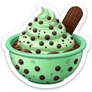 Bowl of mint chocolate chip ice cream  sticker