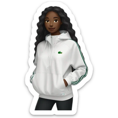 Lacoste bag black girl with long hair with black lacoste windbreaker sticker