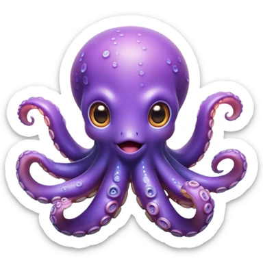 Cinematic Cute Octopus Portrait Emoji, Head tilted playfully and inquisitively, featuring a charming, rounded body with soft, shimmering skin and eight expressive, gently curling arms with playful suckers, with round, sparkling eyes full of wonder, Simplified yet irresistibly adorable features, highly detailed, glowing with a warm, inviting underwater glow, high shine, affectionate and lively, stylized with a touch of whimsical marine charm, soft glowing outline, capturing the essence of a mischievous yet loving octopus that seems as if it could float out of the screen into your arms! sticker