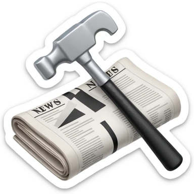 hammer striking newspaper, symbolizing breaking news in metalworking emoji sticker
