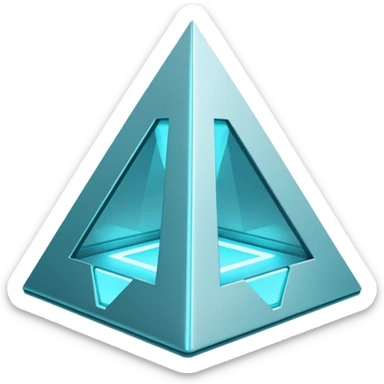 White metallic and cyan-glowing, futuristic pyramid  sticker