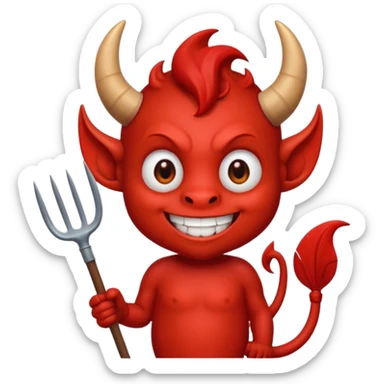 a Red devil, Small red imp holding pitchfork, tail curled sticker