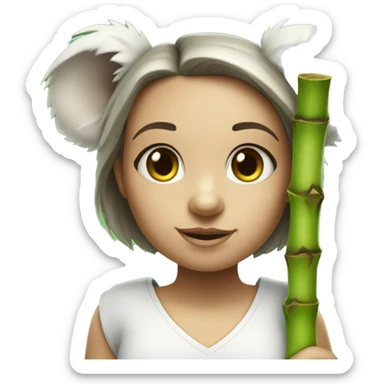 White raced Girl with green eyes and koala ears holding bamboo stick  sticker