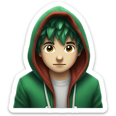 a boy wearing hoodie look like deku who is a gamer has gg written over his h sticker