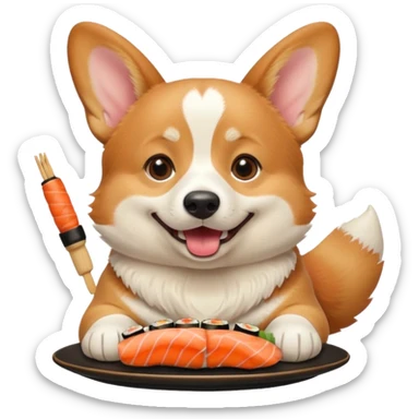 happy corgi eating sushi sticker