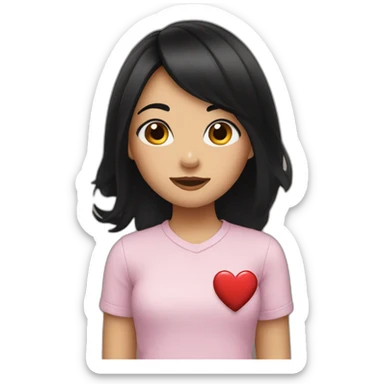 Girl with black hair blowing a heart emoji sticker