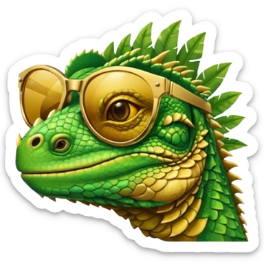 iguana head with golden sunglasses sticker