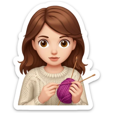 White girl, brown hair, knitting  sticker