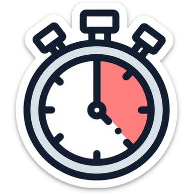 Stopwatch showing 1 minute and 58 seconds, hands pointing just before the 2-minute mark, symbolizing the two-minute rule in productivity sticker