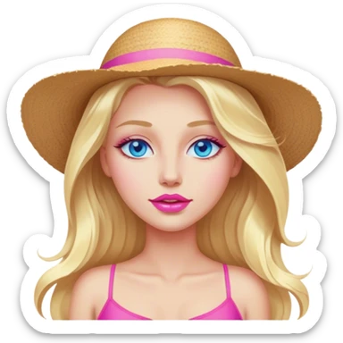 Cinematic realistic blonde with long hair, blue eyes, pink lips sunbathing in the sun sticker