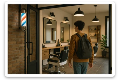 Sartaroshxonaga kirib kelayotgan! O'smirin bola sartaroshxona yangi ham eski ham emas sticker