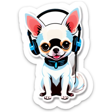 white chihuahua with headphone  sticker