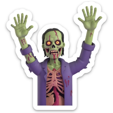 zombie with decaying flesh raising hands in the air sticker
