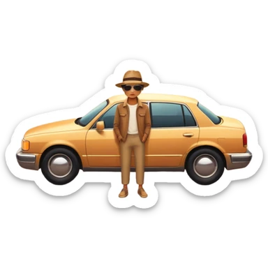 A parked car rests on the side of a long with a person outside , empty road stretching toward a golden sunset. The sky glows with warm colors, and the landscape ahead feels open, peaceful, and full of promise. love  sticker