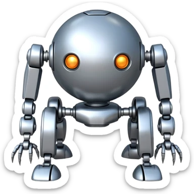 symmetrical 4 legged robot. center sphere with 4 evenly spaced legs. 1 leg extends from each side at sphere's equator sticker