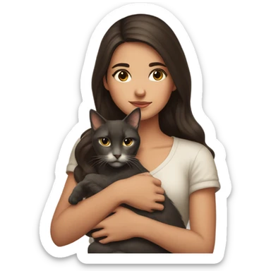 portrait of a beautiful brunette girl holding a cat sticker
