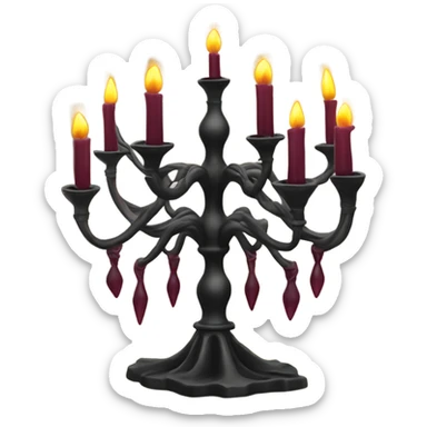 black seven-branched candelabrum with burgundy flames sticker
