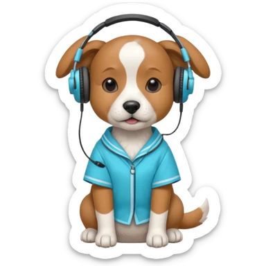 dog, korean handbook dress with headphone, cyan sticker