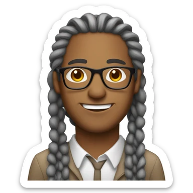 Light Brown man with long gray braids with glasses sticker