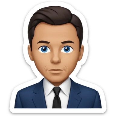 Frank Sinatra with blue eyes, dark brown hair, navy blue outfit sticker