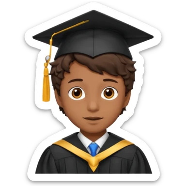 not so dark, short very wavy hair, brown eyes, Brunette boywith graduation sticker