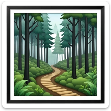 a forest with a path directing into foggy dark place sticker