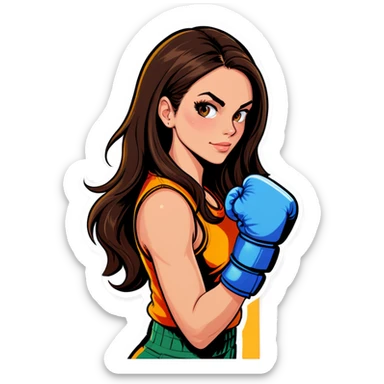 à beatiful long hair brunette with boxer gloves sticker
