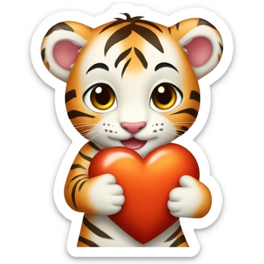 Baby Tiger Holding Hearth in his Both Arms  sticker