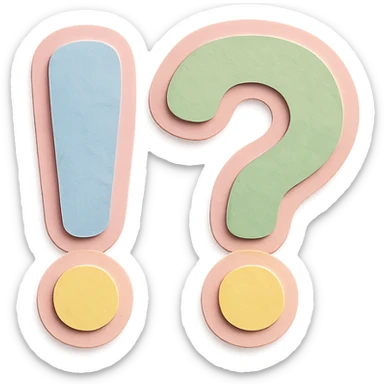 soft pastel kawaii exclamation and question mark icons with a pink border sticker