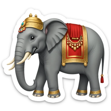 An emoji of a fierce Carthaginian war elephant with tusks and a howdah on its back. sticker